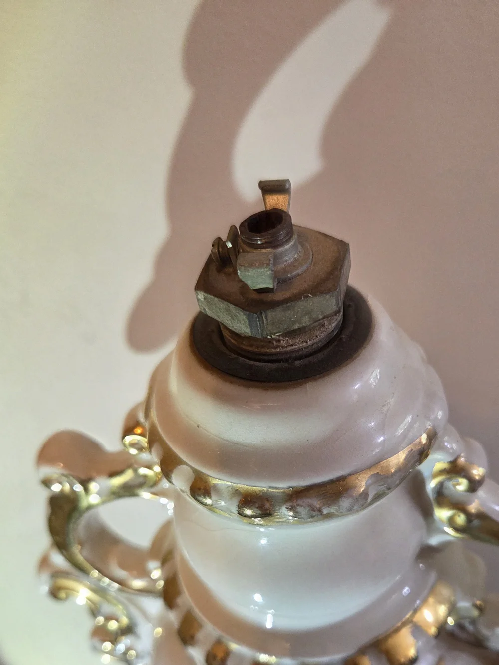 Vintage Ornate White and Gold Decorative Urn Lamp - Classic Home Accent